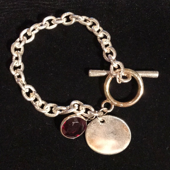 Anne Klein faux ruby and AK logo Charm Bracelet - Picture 2 of 2